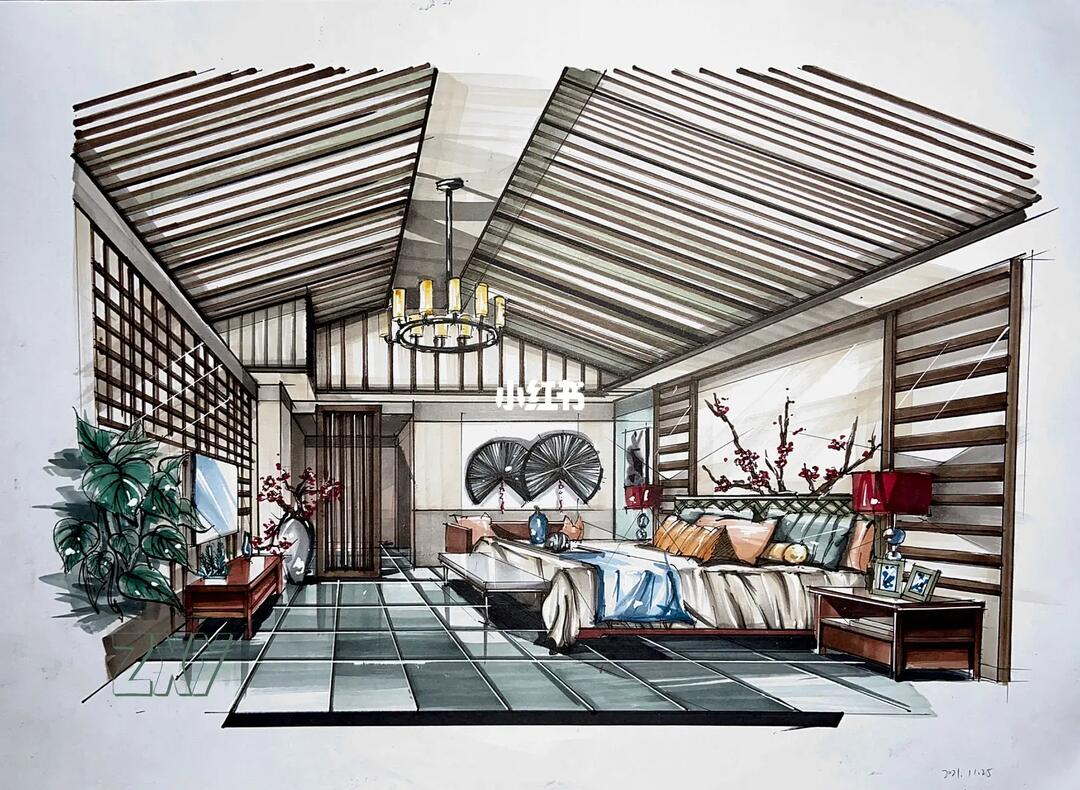 卧室手绘效果图