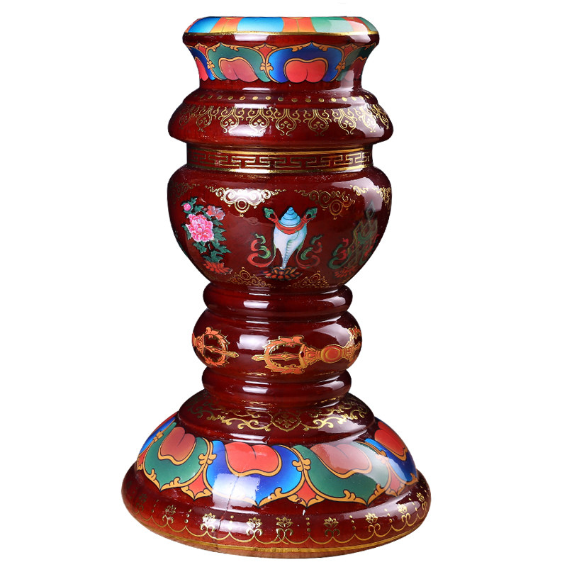 宗教用具手摇转经轮莲花底座藏传佛教用品八吉祥实木底座高款