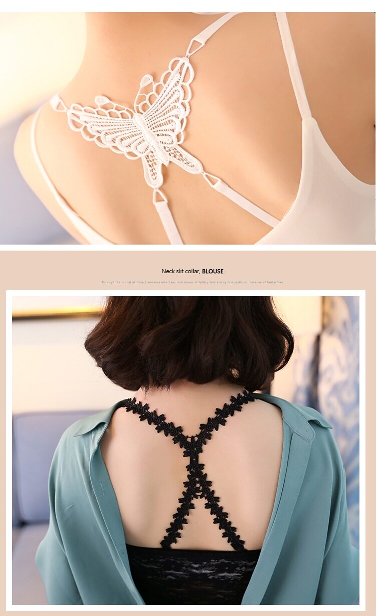 美背防滑肩带性感蝴蝶蕾丝花边肩带配件女透明肩带内衣隐形文胸带