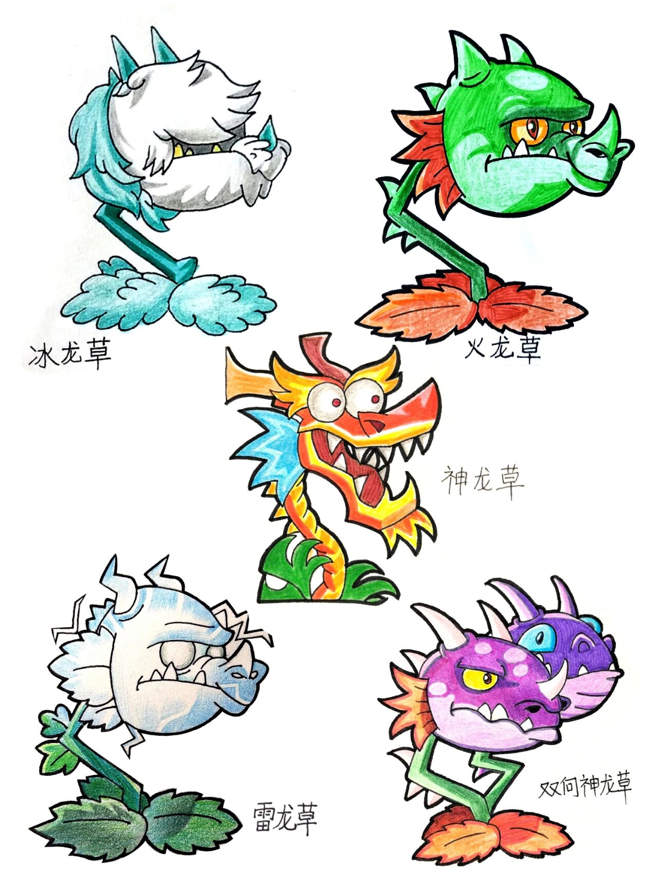 植物大战僵尸绘画 龙草家族