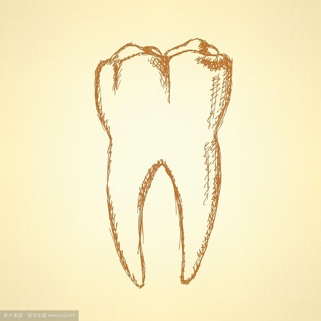 素描牙齿,矢量复古背景