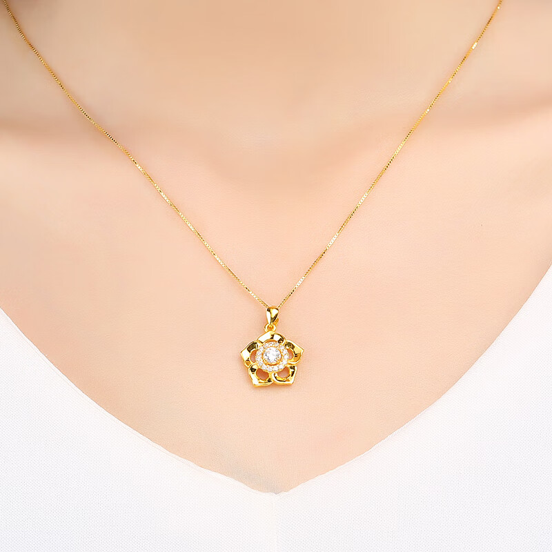 龍徽珠宝 黄金吊坠999足金桃花项链金挂坠女士镶锆石吊坠黄金饰品送