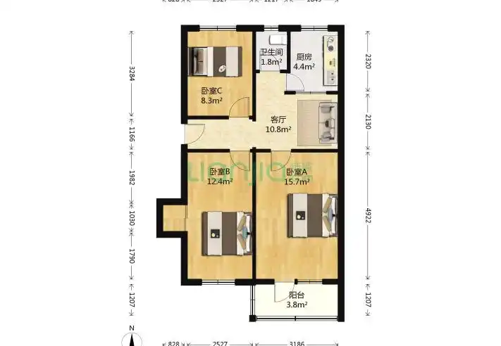 北京绿岛苑东区3室1厅1卫75平米户型图