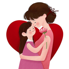 母女拥抱母亲节插画元素