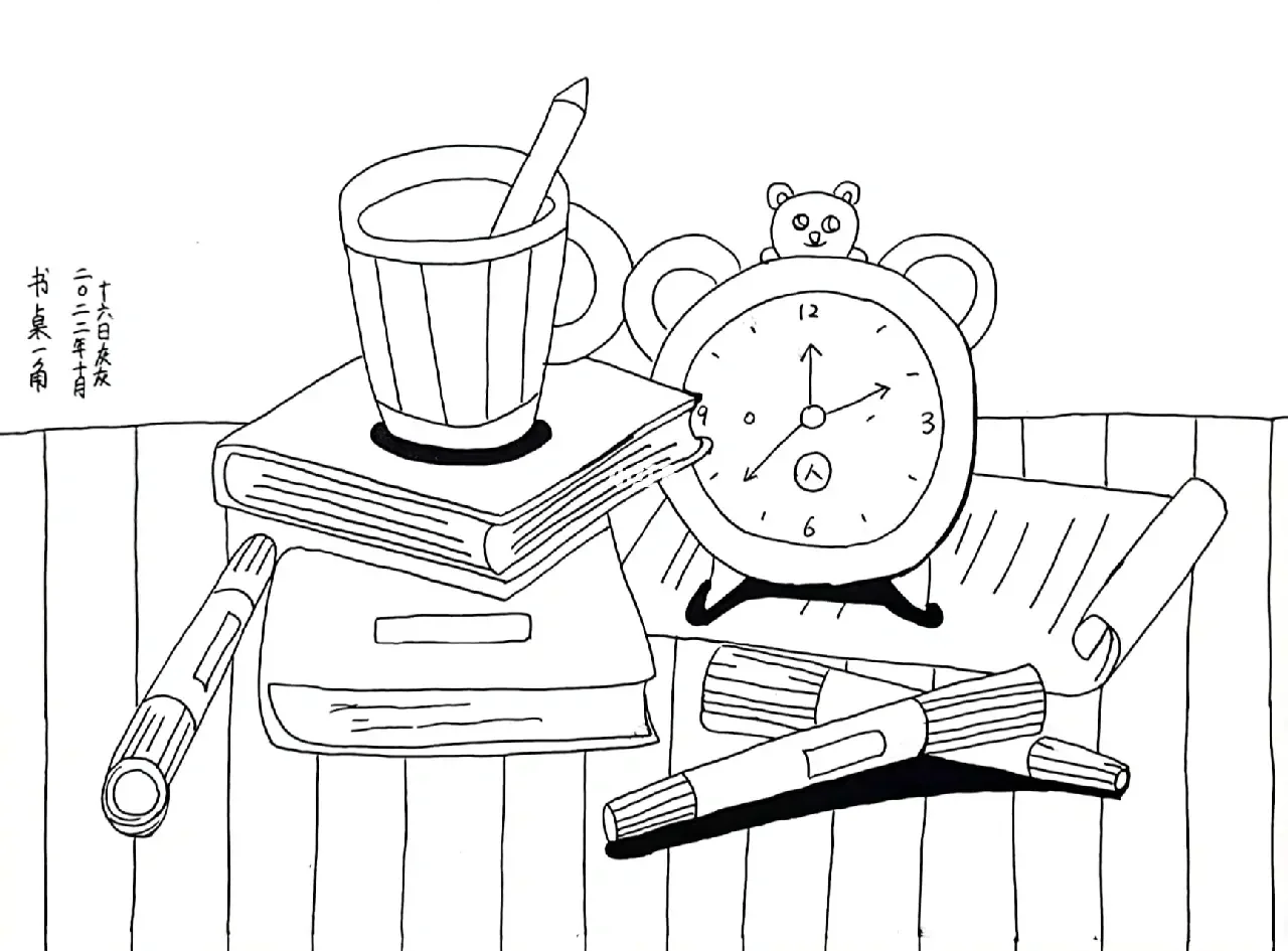 书桌一角有线稿