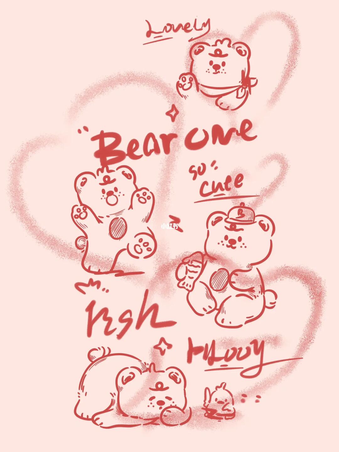 熊一涂鸦线条风格简约插画卡通头像可爱壁纸