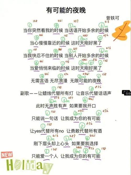 有可能的夜晚钢琴弹唱谱吉他和弦谱