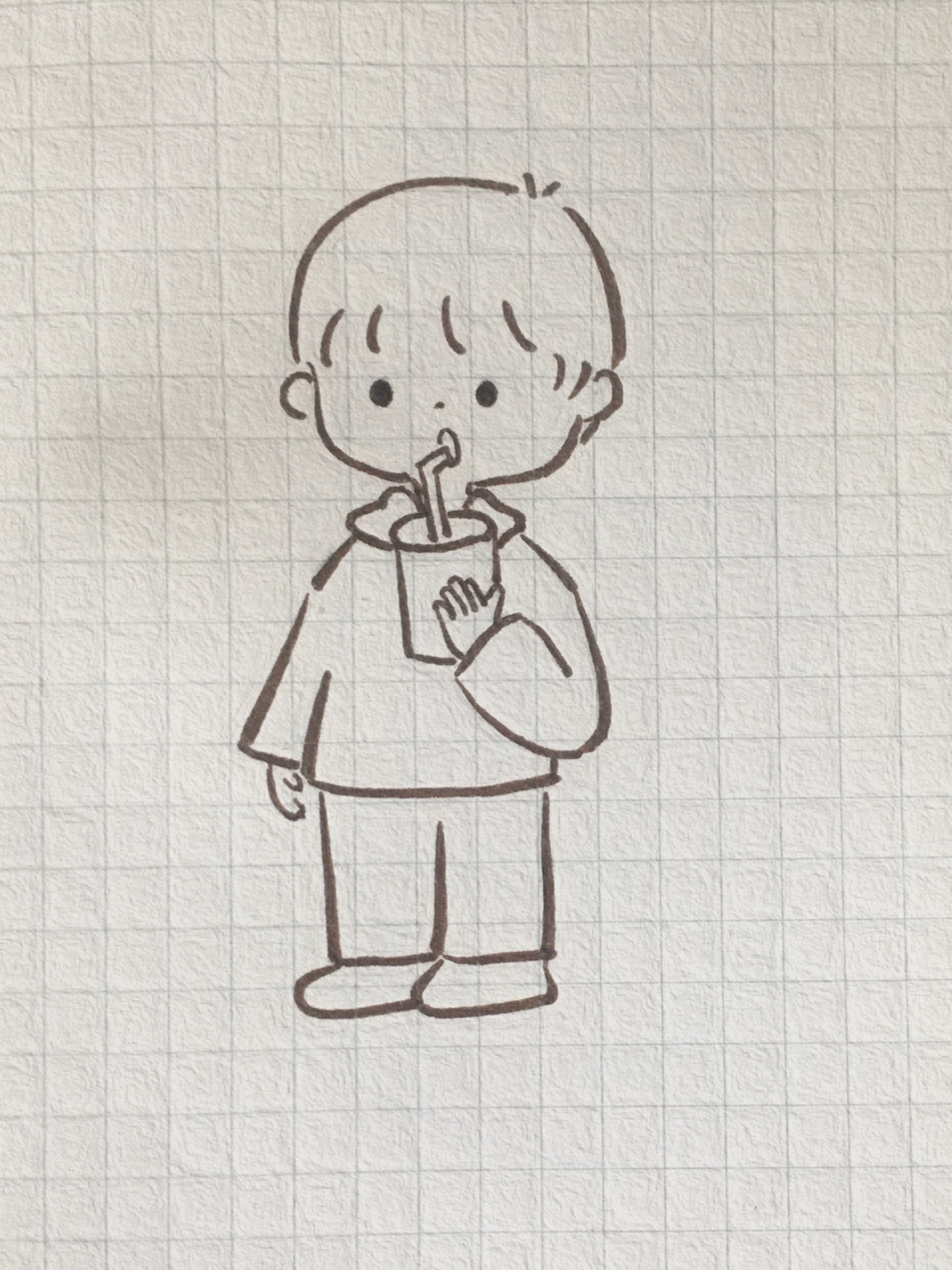 可爱简笔画 暖萌小男孩//附线稿 手帐简笔画 喝奶茶吗 马克笔萌系人物