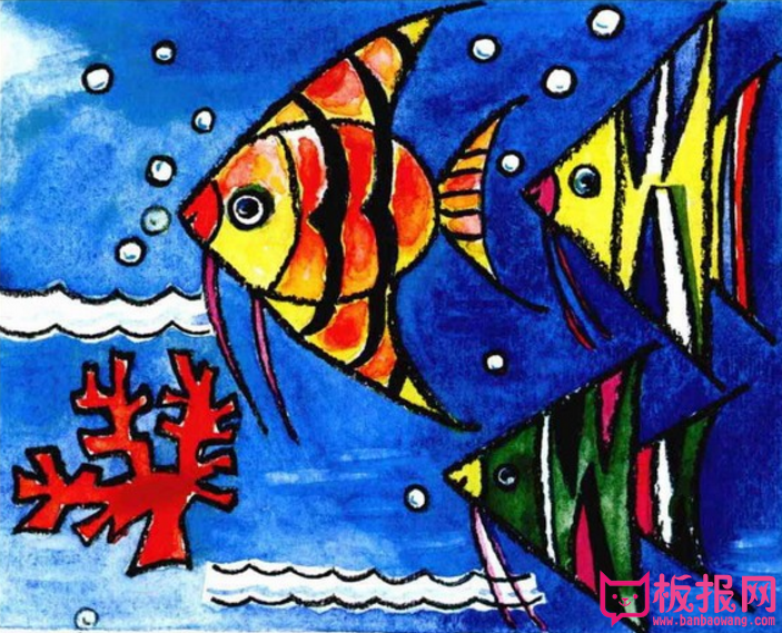 小鱼儿水彩画海中的鱼儿