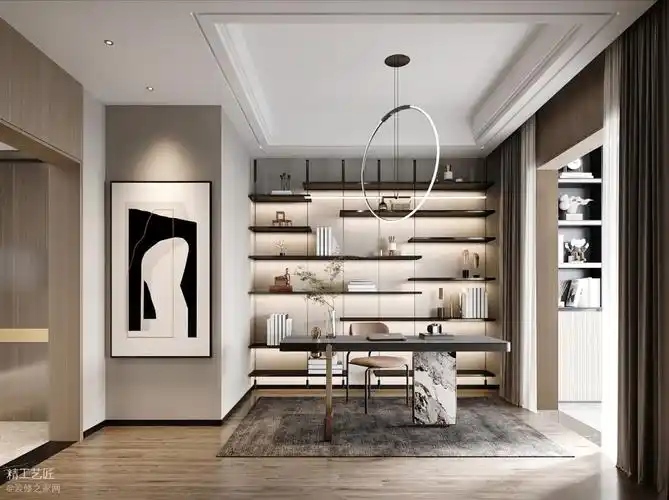 富春山居现代简约书房效果图