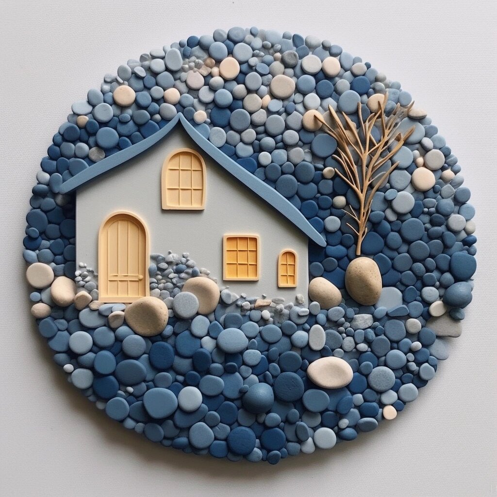 石头拼贴装饰画,一起玩起来吧