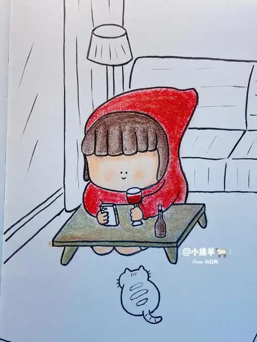 小红帽蜡笔手绘