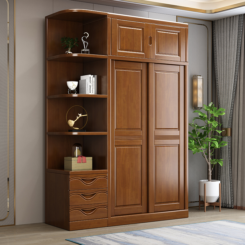 梵宜橡胶木衣柜1201现代中式对开二三四门实木衣橱卧室大储物柜