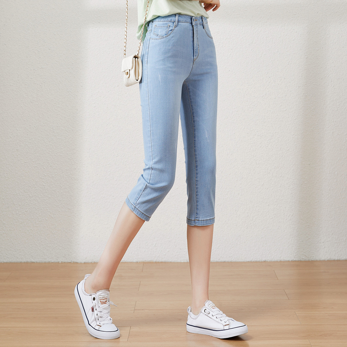 逸阳【2020夏新品薄】百搭简约韩版显瘦七分牛仔裤女直筒女裤子100468