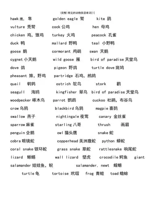 最新整理常见的动物英语单词1