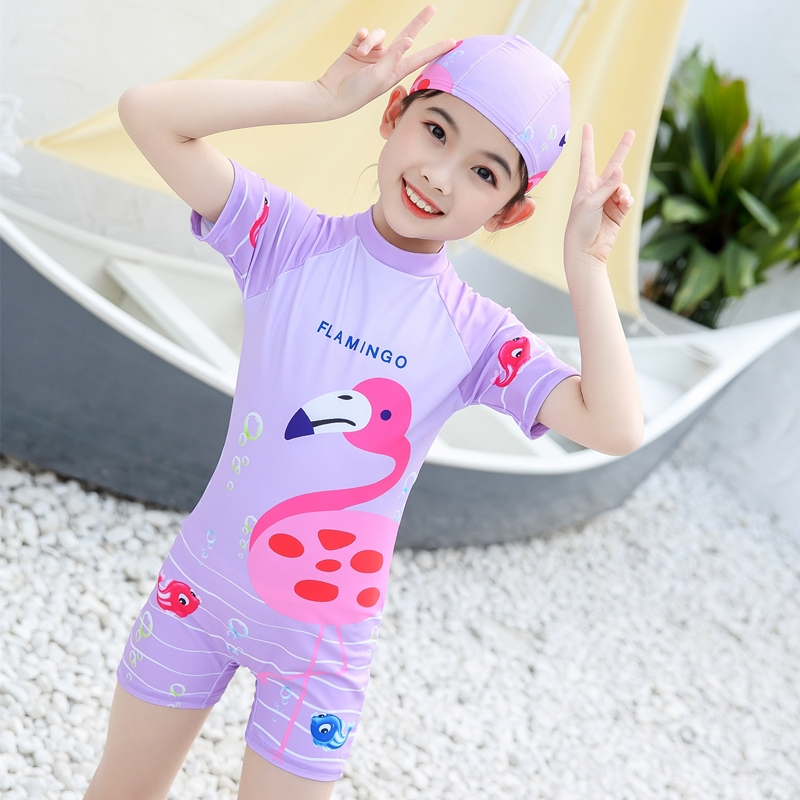 儿童连体泳衣女童中大童卡通泳装公主闪电客小女孩宝宝可爱游泳套装