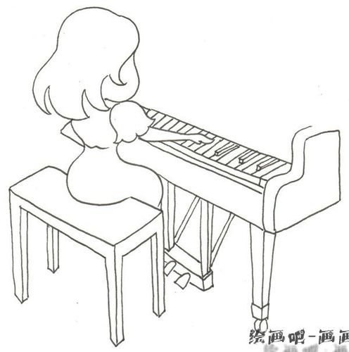 侧面弹钢琴简笔画