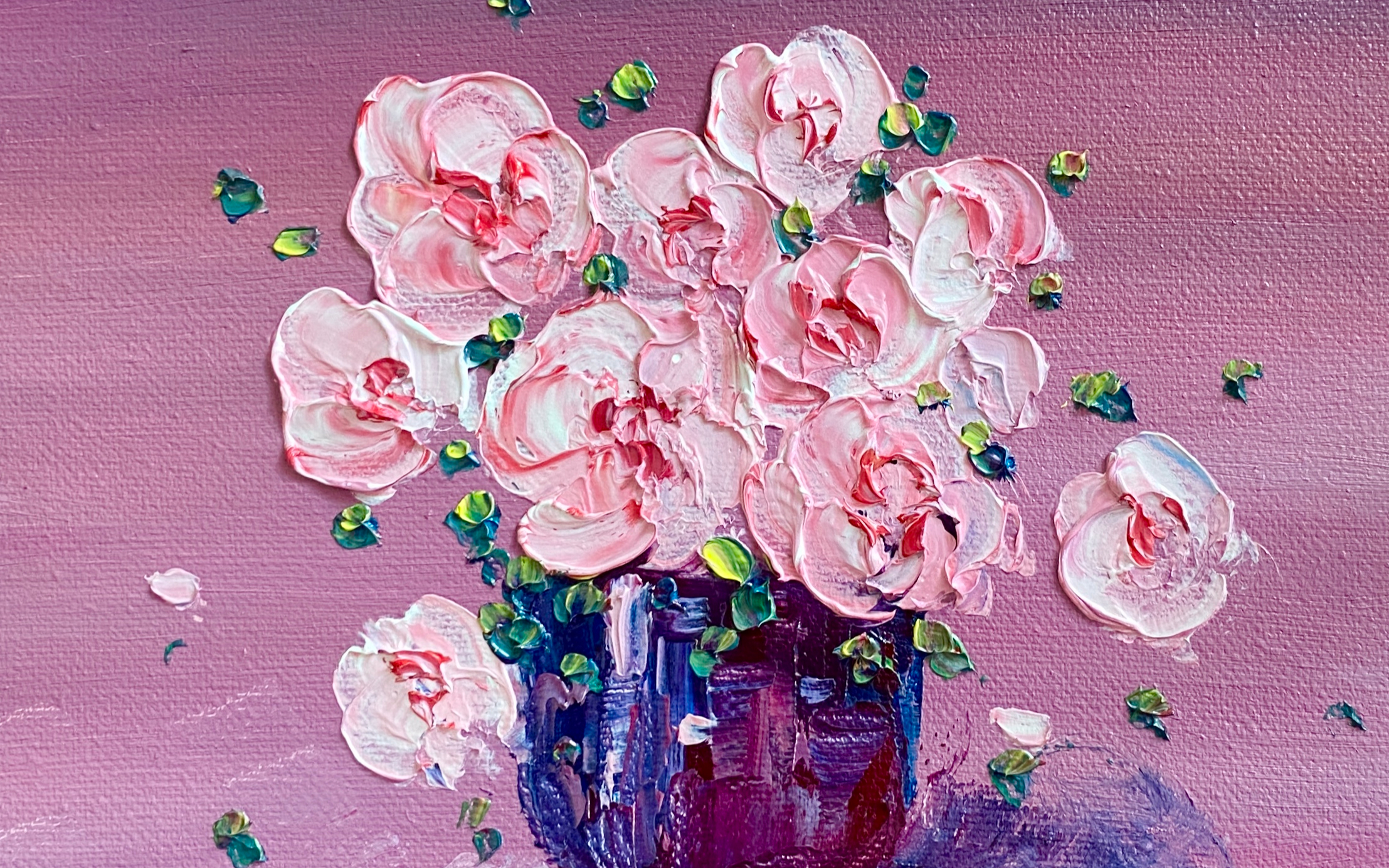 油画|【自学油画教程 】刮刀画粉色系花~满满的少女心_哔哩哔哩_bili