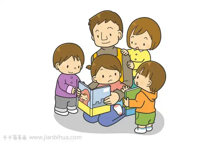 幼儿园情景简笔画我们一起来讲故事