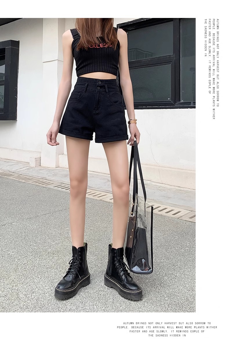 黑色牛仔短裤女超高腰显瘦2024年春夏新款a字宽松超短裤外穿热裤 - 17