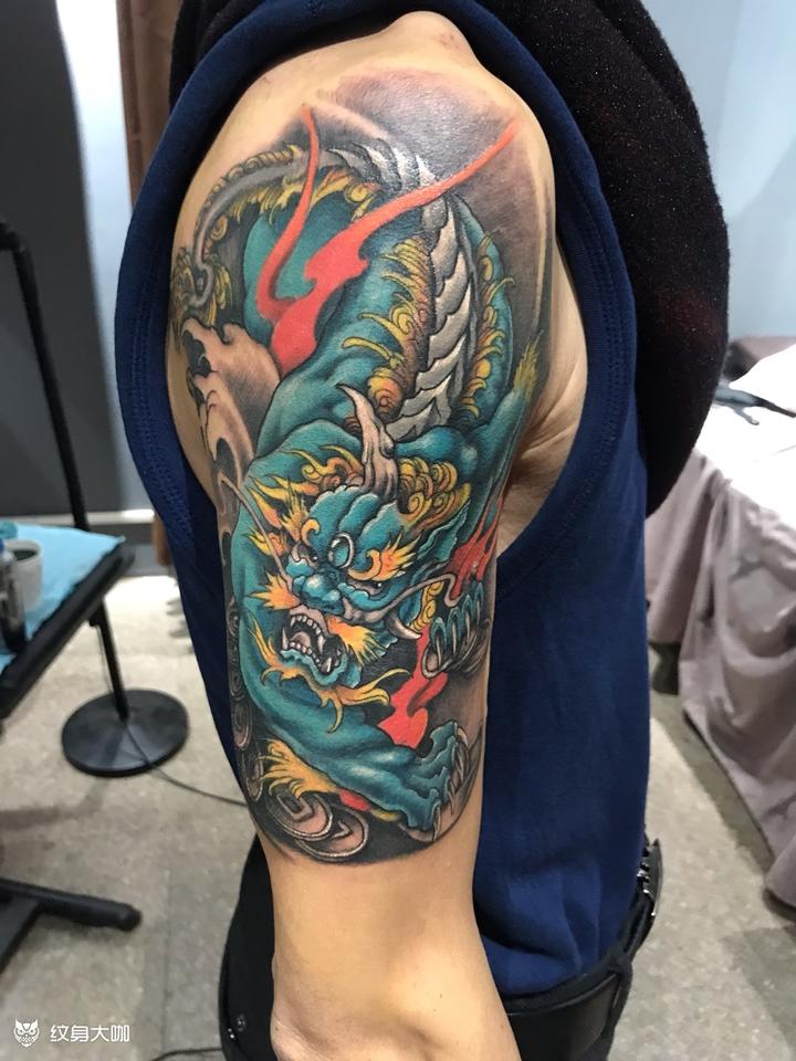 大臂彩色貔貅_纹身图案手稿图片_林墨华的纹身作品集