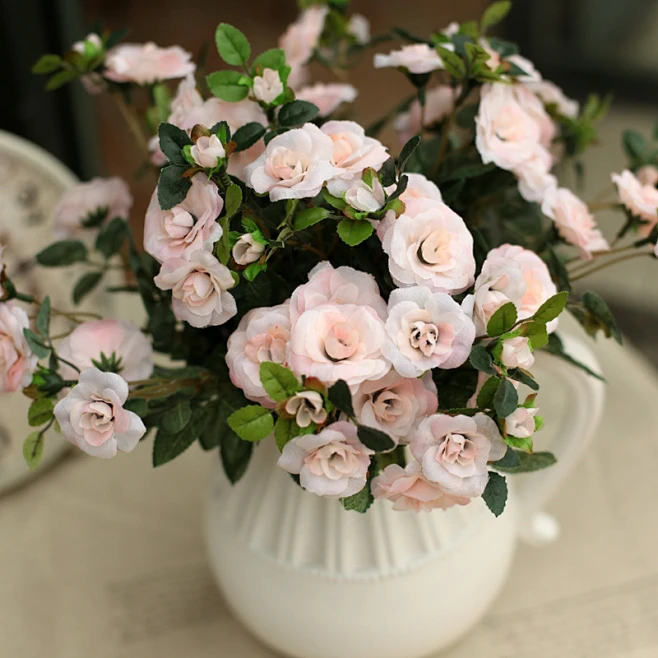 柔粉蔷薇花束仿真花绢花假花装饰花客厅干花 鱼西美屋 秒杀7折-淘宝网