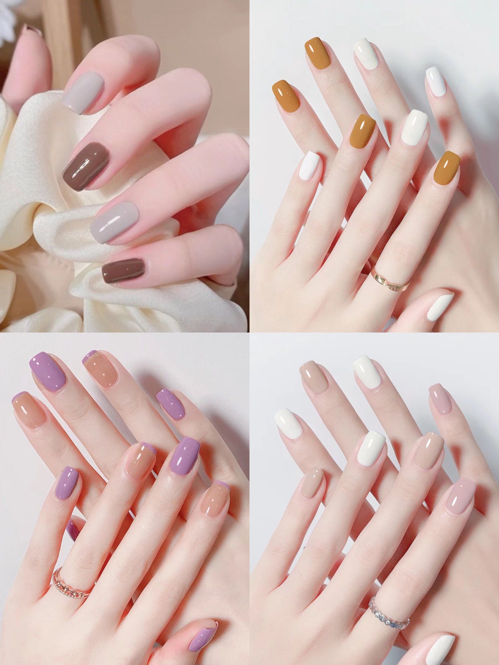 秋冬显白纯色跳色美甲