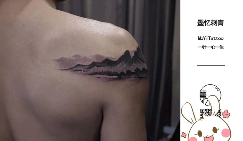 水墨山水纹身图片手臂臀部水墨纹身图案