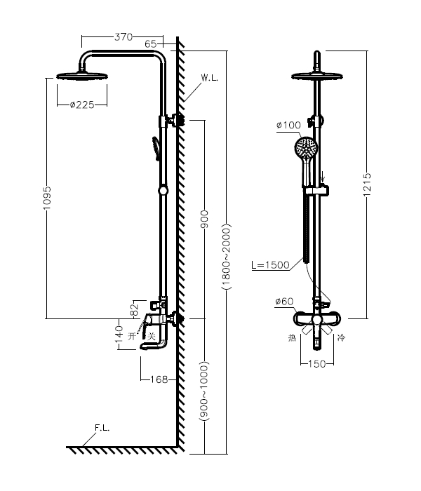 bf1708沐浴用单把手顶喷花洒龙头