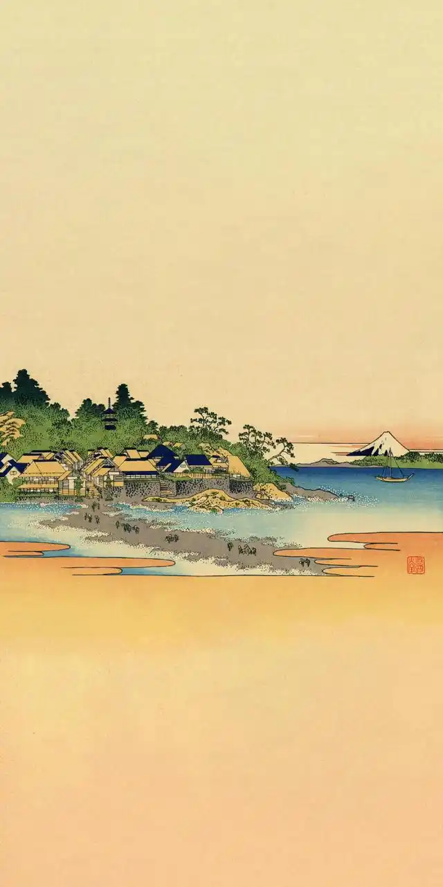 浮世绘风格日式插画手机壁纸