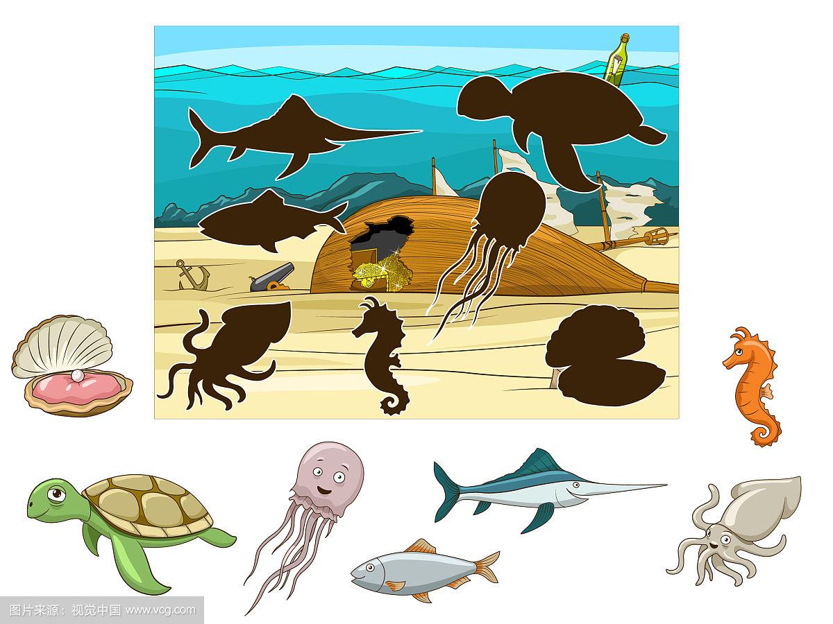 把动物和鱼和它们的影子搭配起来