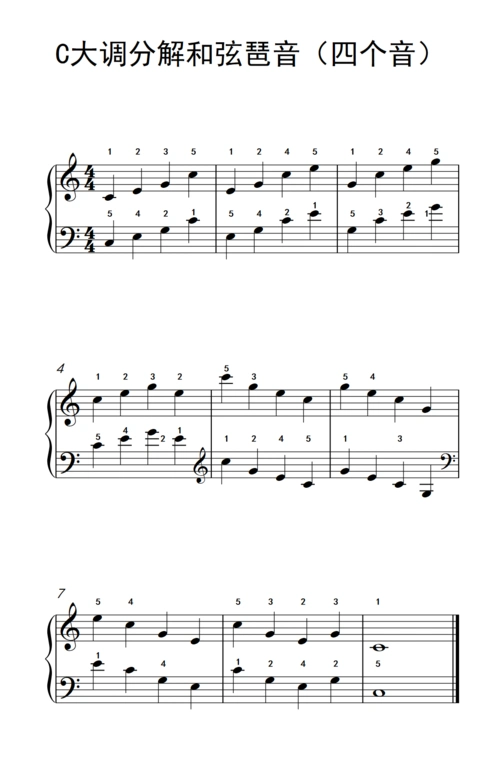 c大调分解和弦琶音四个音儿童钢琴练习曲