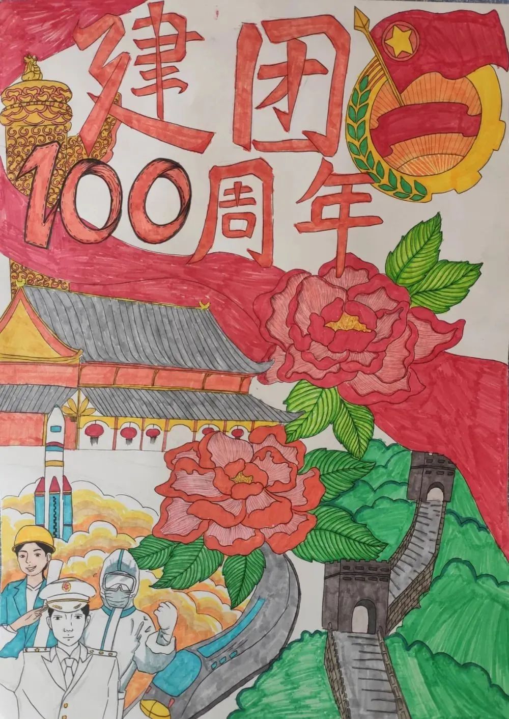 怎么画庆祝建团100周年的绘画作品-图2