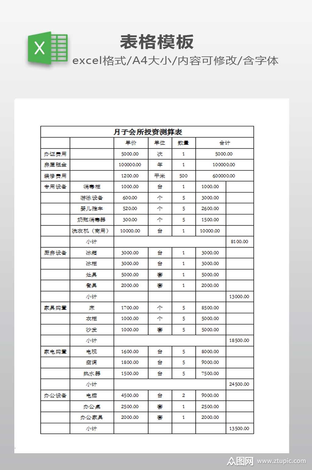 预算表excel下载模板下载-编号456873-众图网