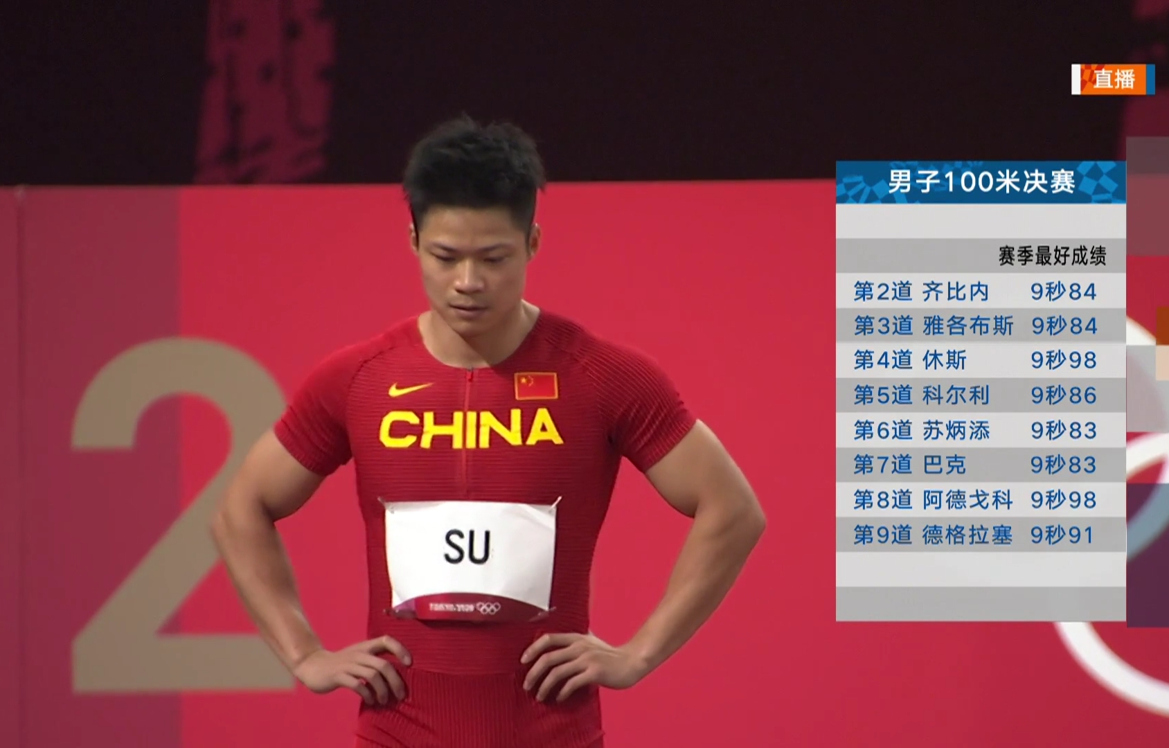 苏炳添身披国旗!奥运百米决赛,中国田径新历史:第6名!