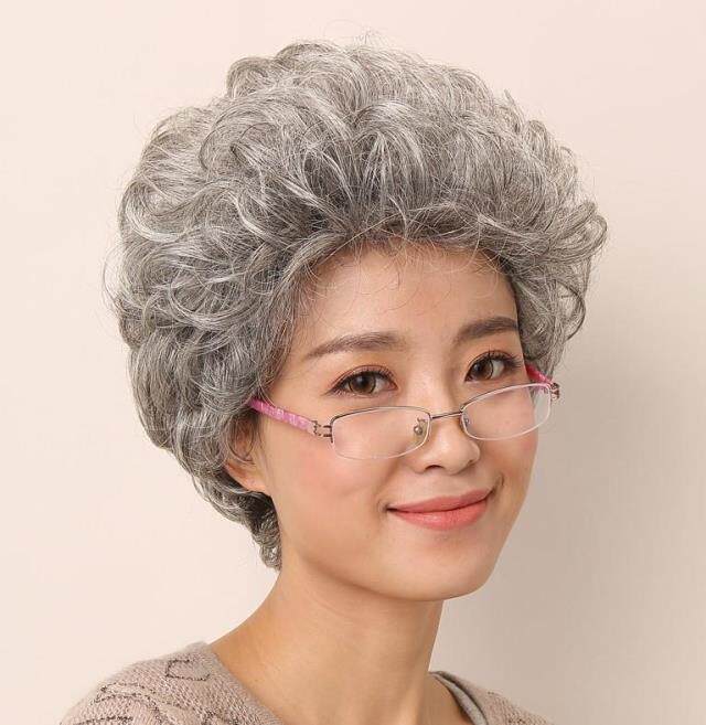 演出拍摄微电影扮老头老太太老奶奶老人花白色假发女白头发短卷发