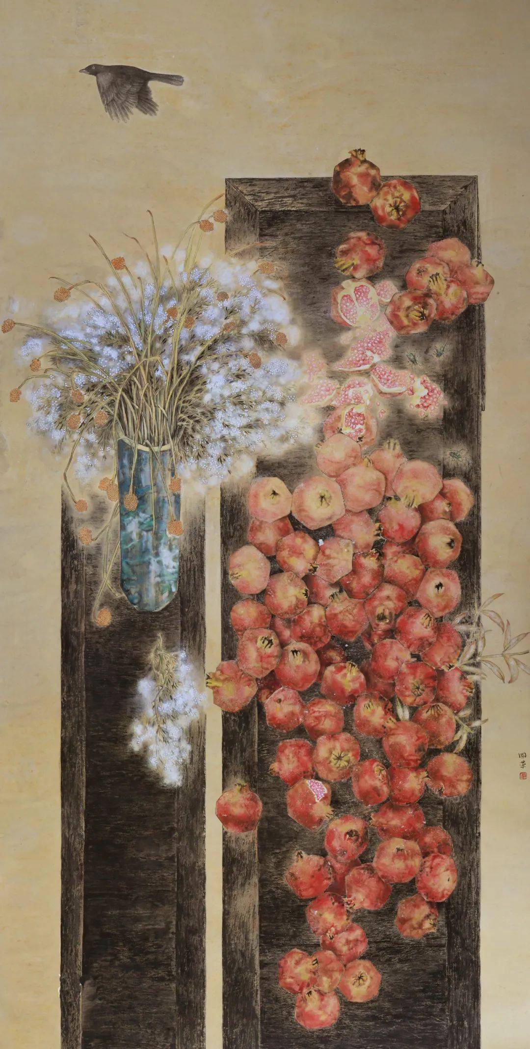 他偏爱写石榴墨彩浑融