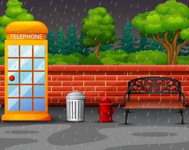 公园里下雨的背景场景雨中下雨的场景插图一个自然下雨的场景插图卡通