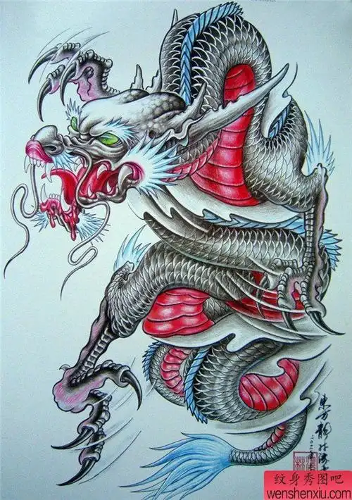 披肩龙手稿_纹身披肩龙手稿图案_披肩龙手稿线稿素材 - 纹身秀