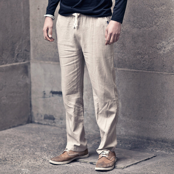 新款春夏男装亚麻裤 休闲长裤男士棉麻裤子男纯色韩版潮宽松麻裤
