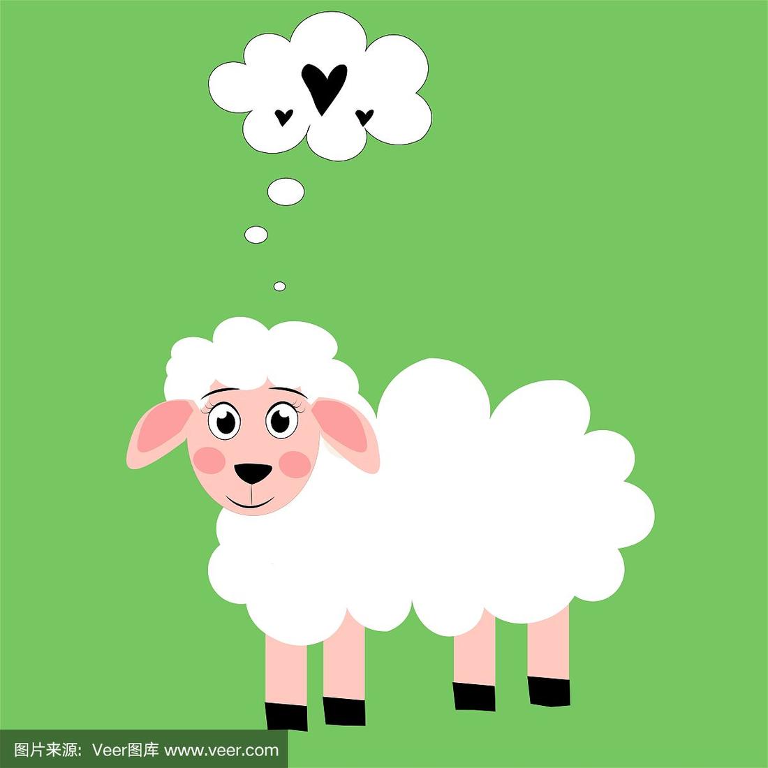可爱的卡通羊矢量插图.
