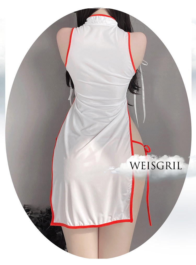 weisgirl情调cos秘书ol优雅透明开衩复古旗袍风情制服诱或套装女