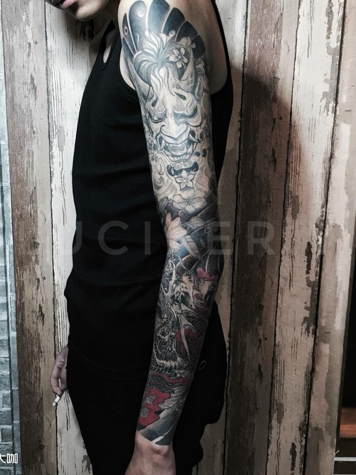 老传统花臂,龙,般若_纹身图案手稿图片_炎师傅的纹身作品集