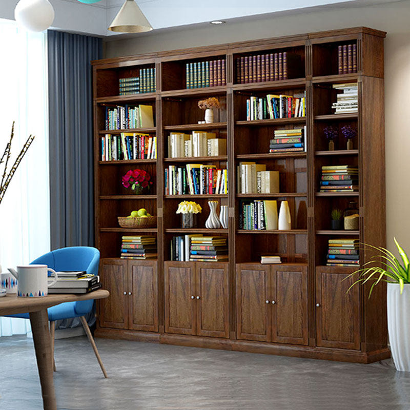 木爵爷美式全实木书柜书架组合整面墙书柜简约现代带门定制书柜