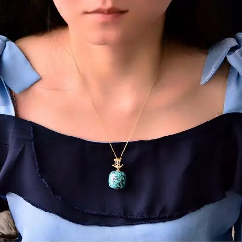 18k金镶天然绿松石吊坠