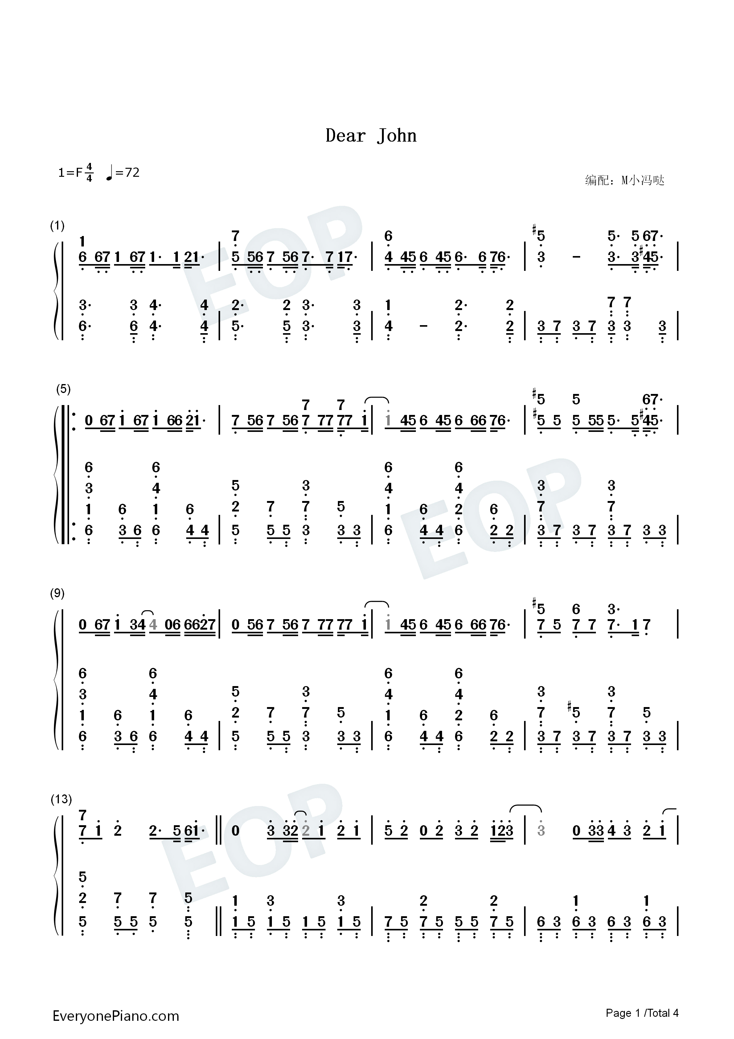 dear john-你的爱会将我灌醉我没有所谓-抖音双手简谱预览1