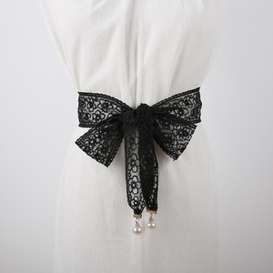 宽版蕾丝绣梅花腰带女士腰绳百搭装饰连衣裙蝴蝶结绑带镂空收腰封