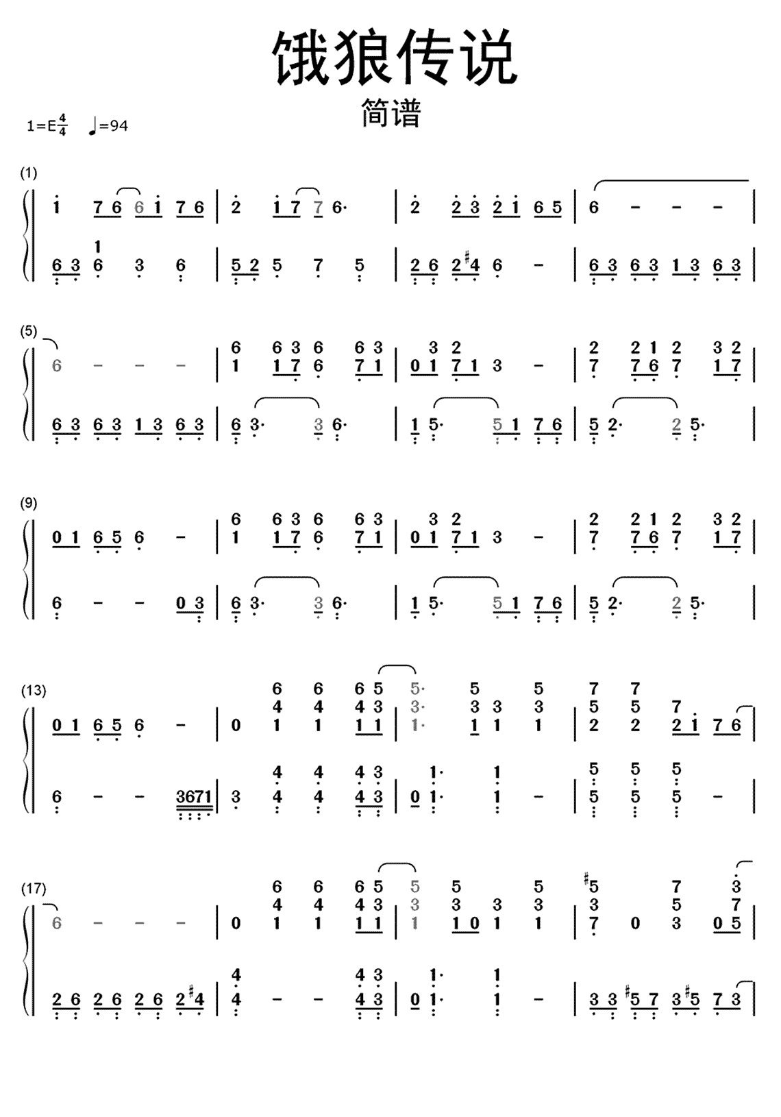 饿狼传说张靓颖简谱