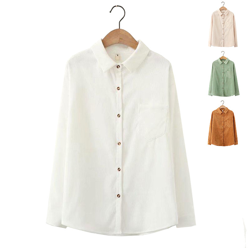muji无印良品女装灯芯绒衬衫女2022新款秋季长袖衬衣白色上衣外套
