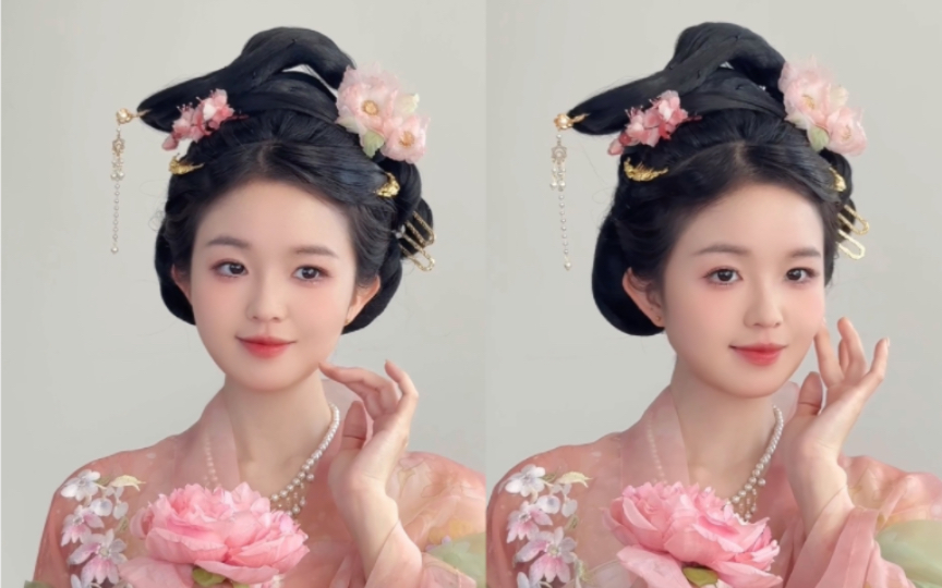 古风发型教程|"牡丹之姿" 适合方圆脸姐妹的唐风发型教程!